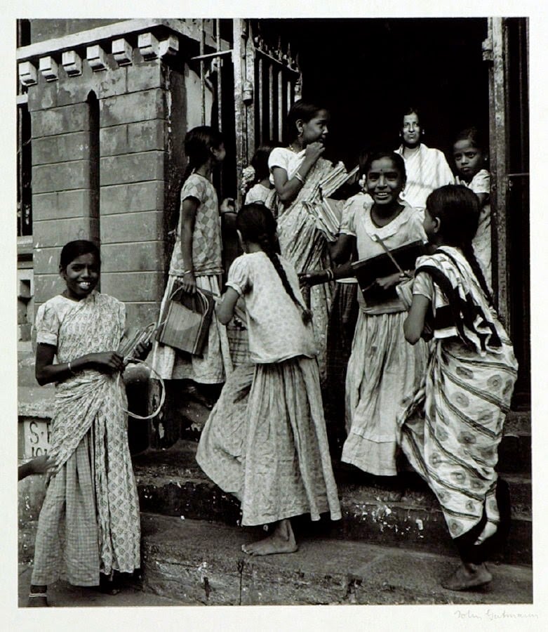 Girl Students and Teacher Leaving their School in Bangalore - c.1944-45