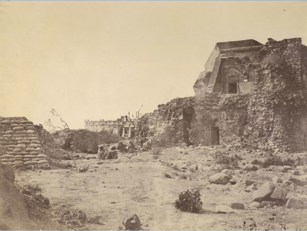 Ruins-of-Pir-Ghaib-Observatory-and-Hindu-Rao's-House-in-the-Distance-in-Delhi-Ridge---Delhi-1858