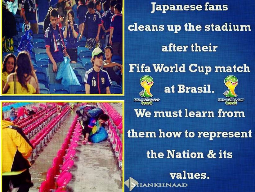japanese fans in brazil, japanese cleaning stadium, fifa2014, japanese values