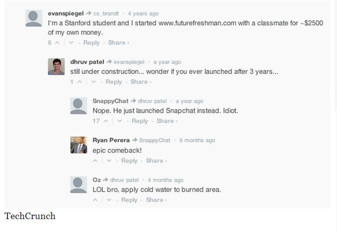 Snapchat, evan spiegel, techcrunch, stanford, futurefreshman, dhruvpatel, evan spiegel comment on techcrunch