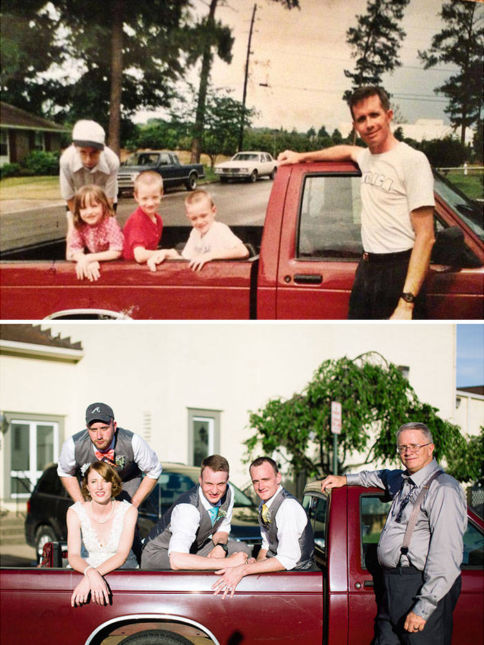 Top photo recreations, childhood to adulthood, childhood photos, before and after, amazing photos, wow, meeting hulk hogan