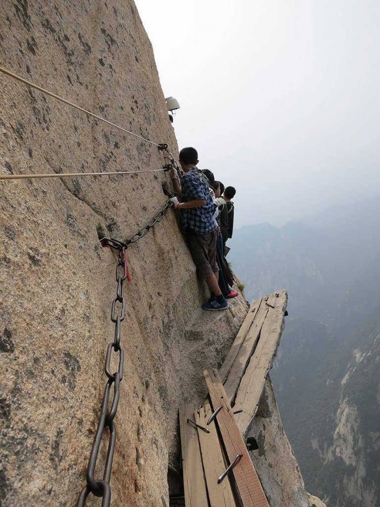 Traversing the death trail on mt. Huashan in china