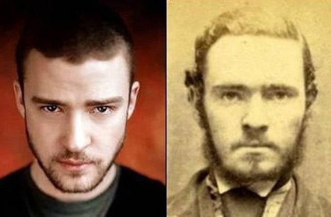 Justin timberlake vs. Old mugshot. , doppelgangers, celebrity doppelgangers, historical doppelgangers, doppelgangers pics