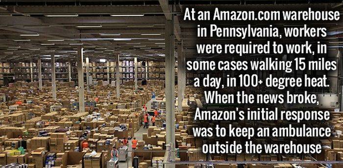 Amazon warehouse pennsylvania- workers in same cases moved 15 miles a days in 100+ degree heat