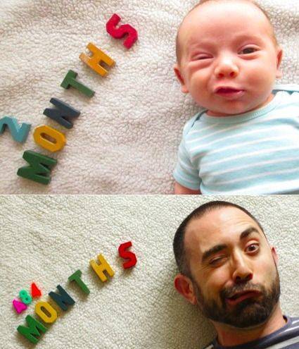 Childhood photos, creativity, photos recreation, adult in childhood, baby picture, baby vs adult, lol, omg, wtf, rofl, love, hilarious, recreate baby images