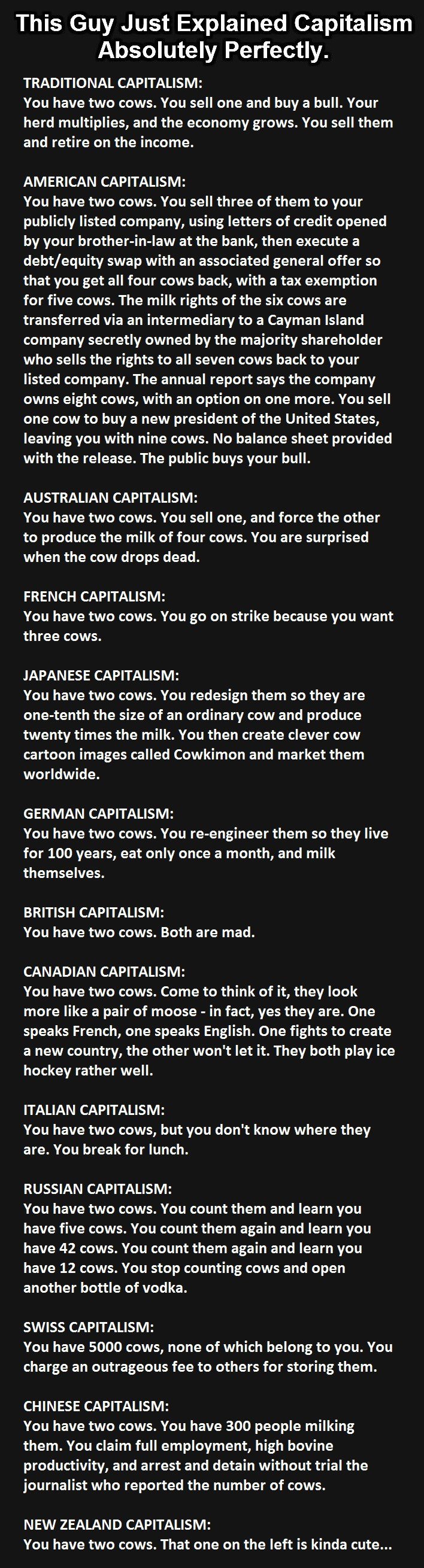 Funny, capitalism, two cows capitalism, understanding capitalism, learn capitalism funny way, lol