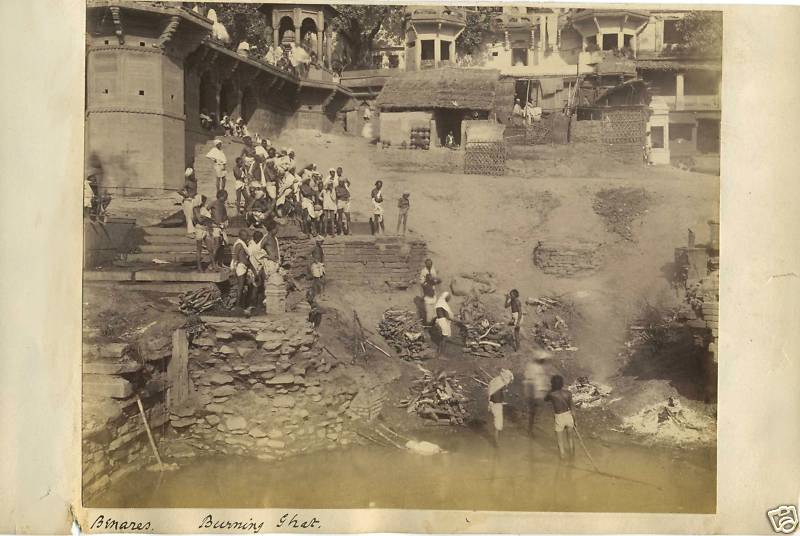 Burning Ghats at Benares, India Original 1894 Photo 1