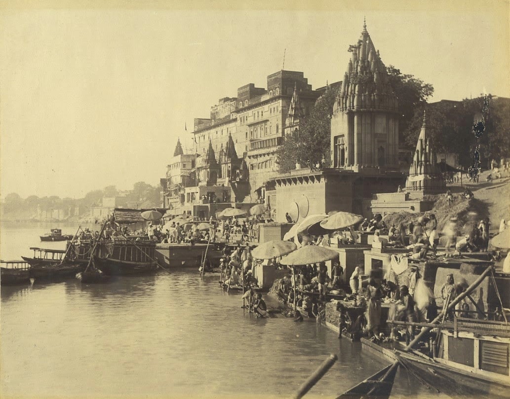 Ghats, Architectures and River Ganges in Varanasi (Benares) - c1870's