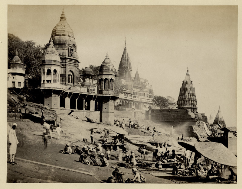 Manikarnika Ghat in Varanasi (Benares). This is the Main Burning Ghat of Varanasi - 1870's