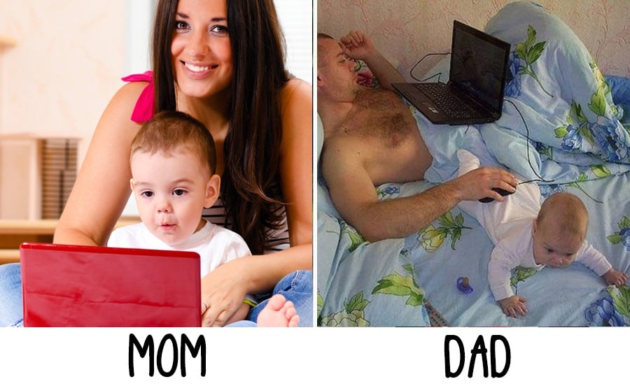 Baby Funny Cute Pictures, mom vs dad, mama vs papa, Mother vs Father, lol, omg, wtf, funny, kids, father mother difference, parenting, family photos, mummy vs papa, mother and father