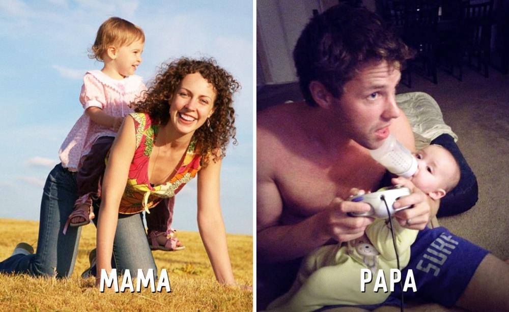 Baby Funny Cute Pictures, mom vs dad, mama vs papa, Mother vs Father, lol, omg, wtf, funny, kids, father mother difference, parenting, family photos, mummy vs papa, mother and father
