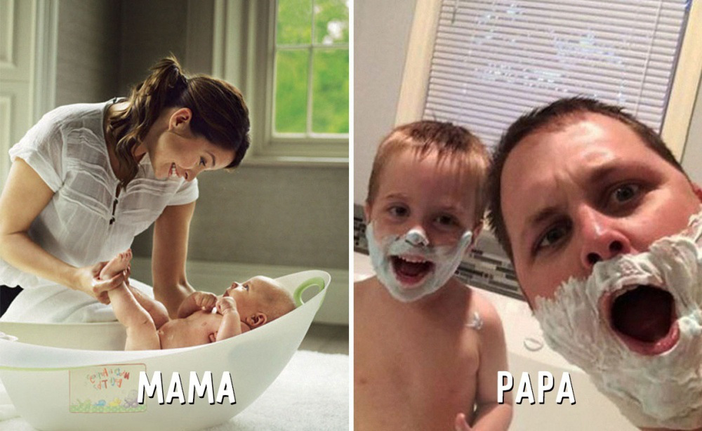 Baby Funny Cute Pictures, mom vs dad, mama vs papa, Mother vs Father, lol, omg, wtf, funny, kids, father mother difference, parenting, family photos, mummy vs papa, mother and father