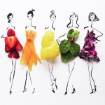 Creative Fashion Artist Utilize Colorful Food Items for Her Dress Sketches