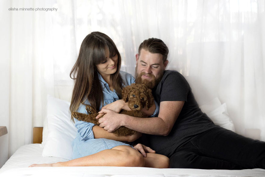 Couple, newborn, dog, elisha minnette, photography, abby lee, matt kay, australian couple, new mom, new dad, baby, animal, pet, humphry, humphry dog, photoshoot, photographer, idea, creative, creativity, cute dog, family, loving and adorable, groodle