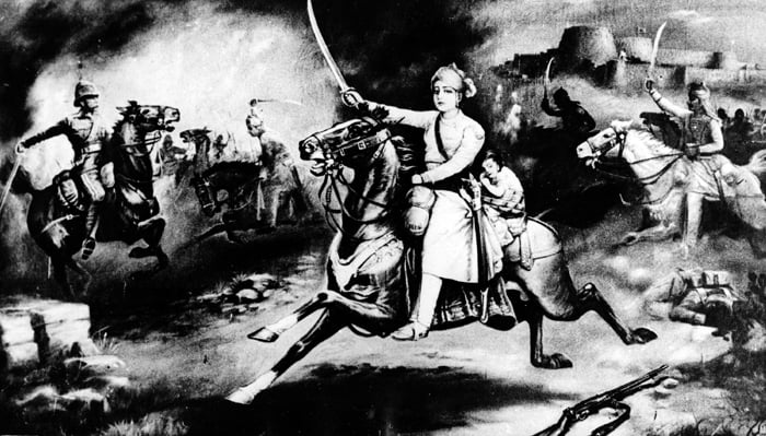 Rani lakshmi bai real photo, painting allahabad nuseum"india'S JOAN OF ARC"