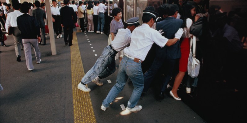 Japan, japanese train, japanese train pusher, pusher, asia, oshiya, weird, wtf, omg, railway system, tokyo, train pushers tokyo, railway station attendant