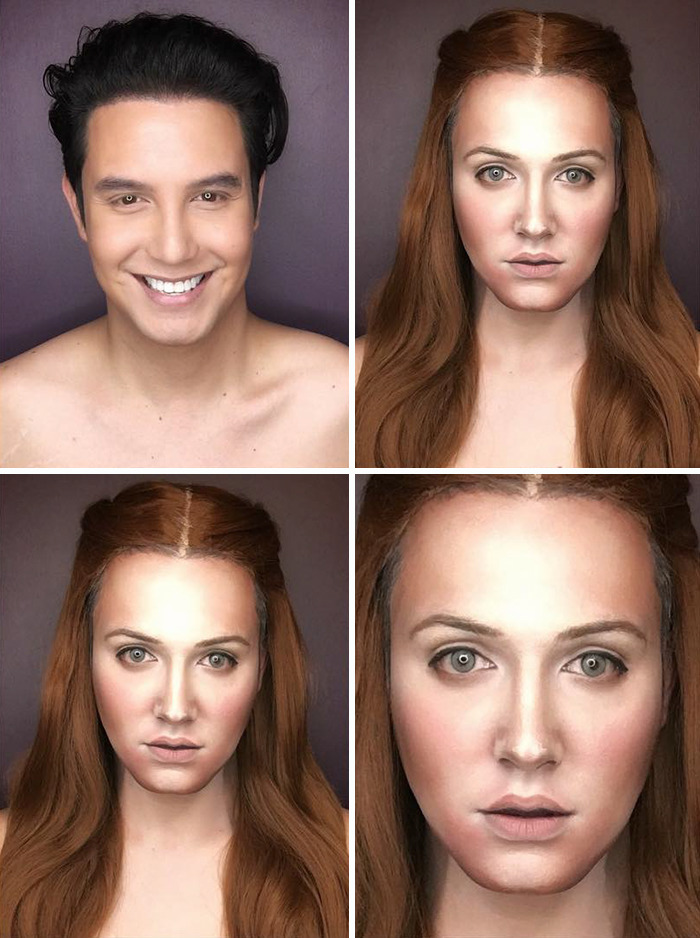 Game Of Thrones, arya stark, Brienne of Tarth, Cersei Lannister, Daenerys Targaryen, Game of Thrones makeup, GOT, GoT makeup, makeup, makeup transformation, Margaery Tyrell, Melisandre, Paolo Ballesteros, Sansa Stark, creativity, idea