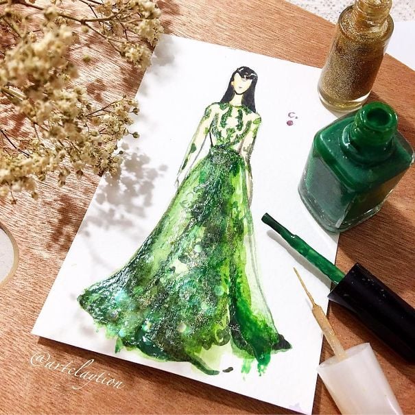 Chan clayrene, fashion, art, artist, paintings, illustration, nail polish, watercolour, beautiful, wow, amazing, awesome