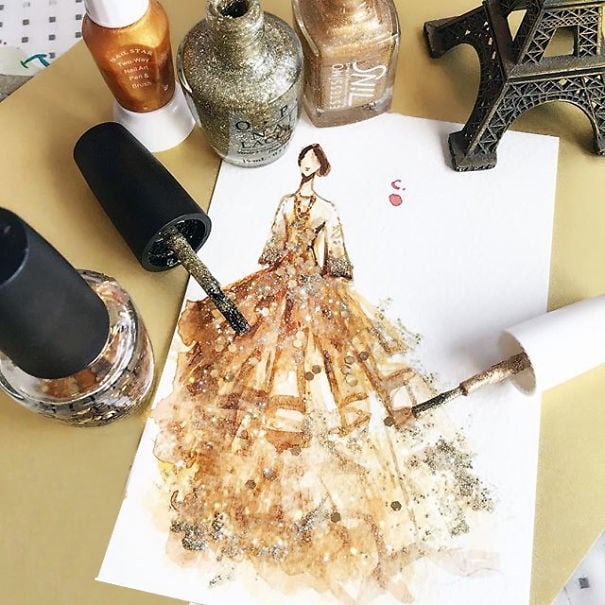 Chan Clayrene, fashion, art, artist, paintings, illustration, nail polish, watercolour, beautiful, wow, amazing, awesome