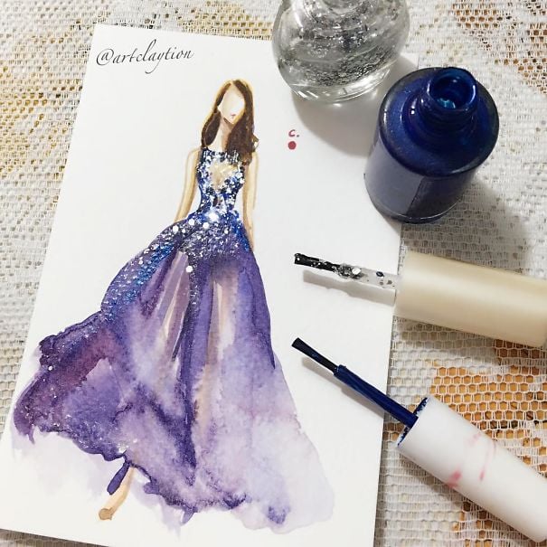 Chan Clayrene, fashion, art, artist, paintings, illustration, nail polish, watercolour, beautiful, wow, amazing, awesome