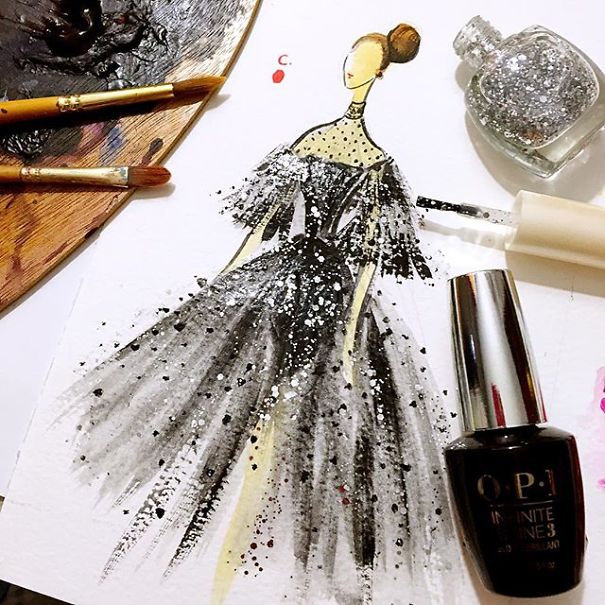 Chan clayrene, fashion, art, artist, paintings, illustration, nail polish, watercolour, beautiful, wow, amazing, awesome