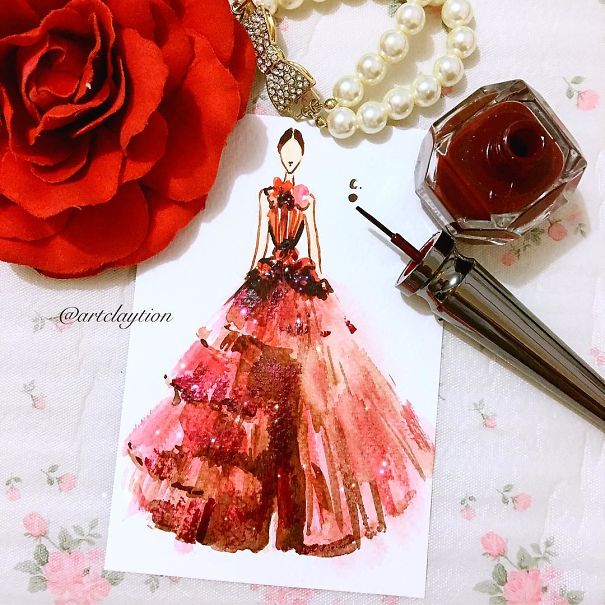 Chan Clayrene, fashion, art, artist, paintings, illustration, nail polish, watercolour, beautiful, wow, amazing, awesome