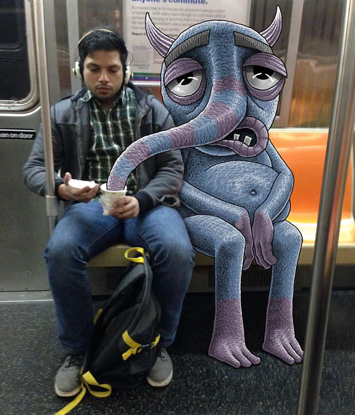 art, artist, creativity, ben rubin, creepy monsters, doodles, monster doodles, monsters, subway doodles, subway monsters