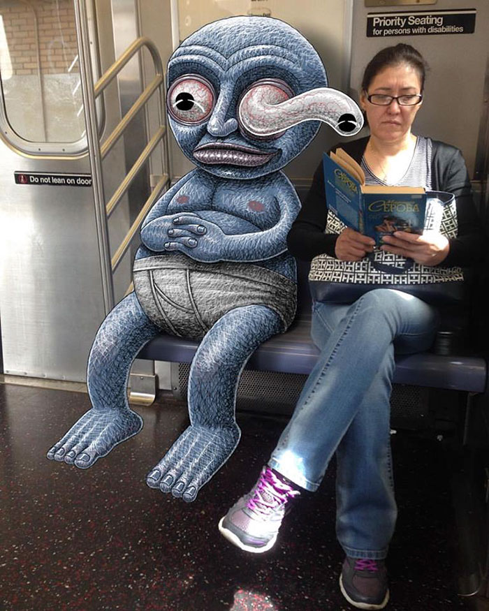 art, artist, creativity, ben rubin, creepy monsters, doodles, monster doodles, monsters, subway doodles, subway monsters
