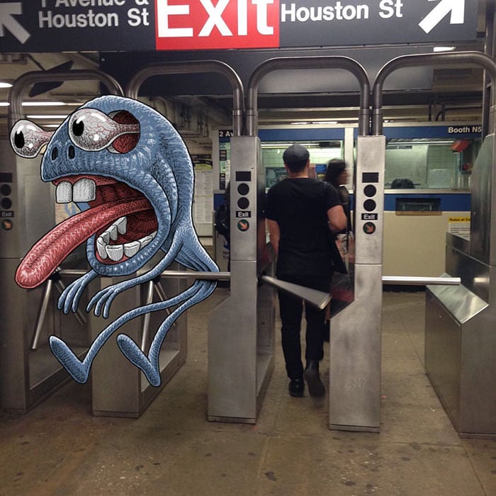 art, artist, creativity, ben rubin, creepy monsters, doodles, monster doodles, monsters, subway doodles, subway monsters