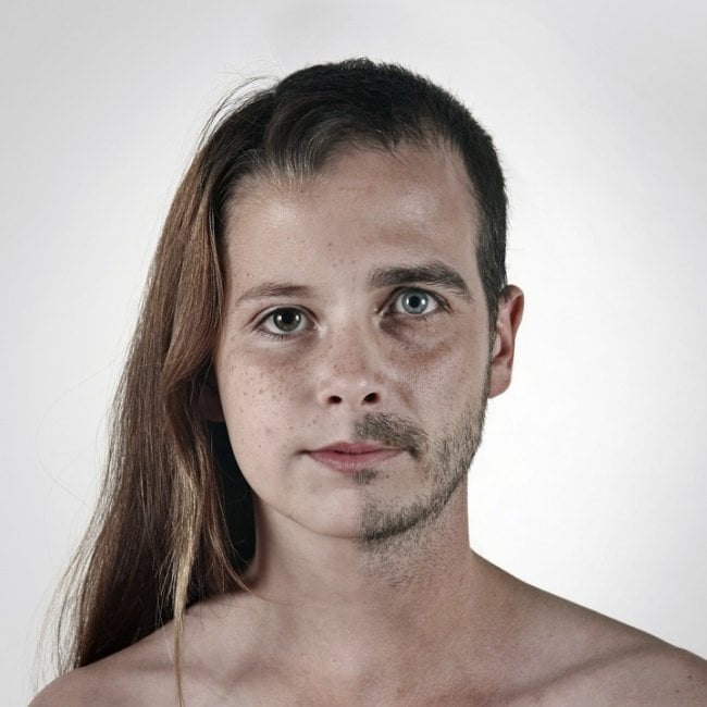 photography, ulric collette, viral, portraits, family portraits, half faces photos, split faces photos, men vs women, genetic portraits, half brother, half sister
