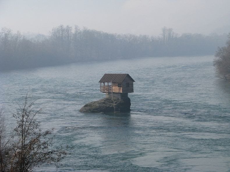 drina river house, bajina basta, serbia, drina river bridge, bizarre, house, europe