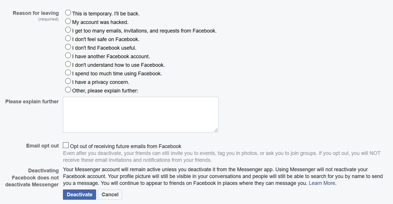 How to deactivate Facebook account? 