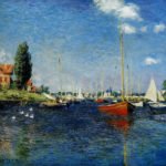 oil painting river and house