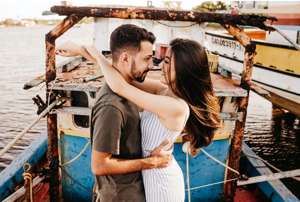 romantic couple on boat