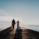 wedding couple sea side sunrise