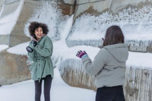 winter travel, happy ladies