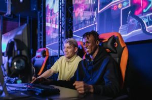young male playing online games
