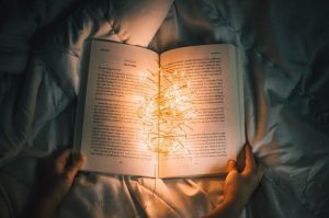 reading book in night with leds on it