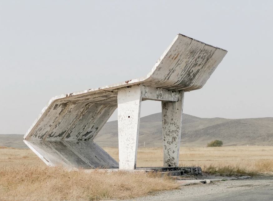 Soviet era bus stop 11 kazakhstan taraz