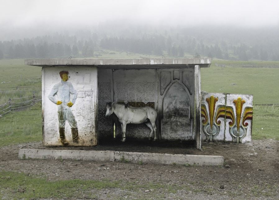 Soviet era bus stop 2 atlay mountains kazakstan