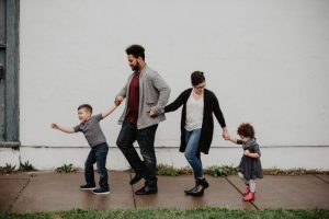 happy family walking together