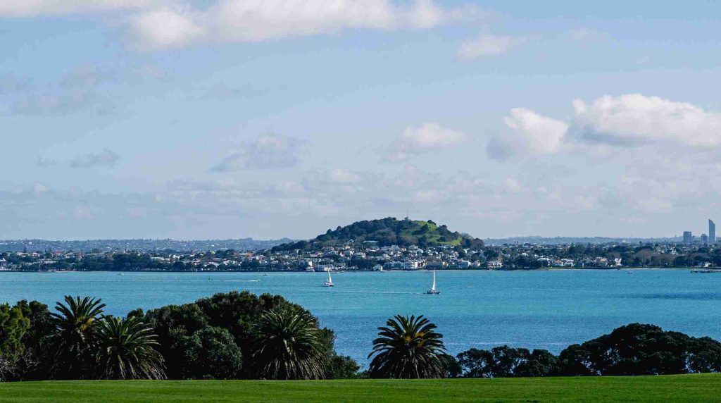 Mount victoria in auckland seen from the harbour in new zealand