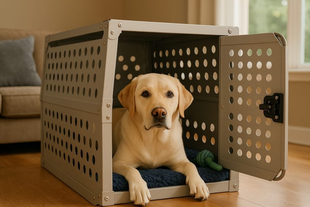 dog in crate